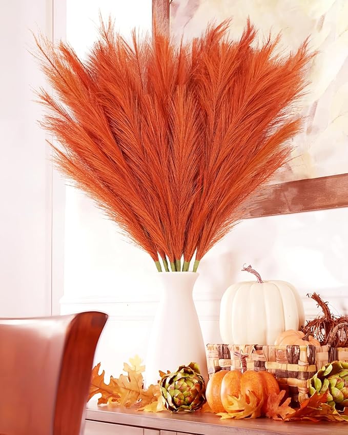 8pcs Orange Pampas Grass Tall - Image 2