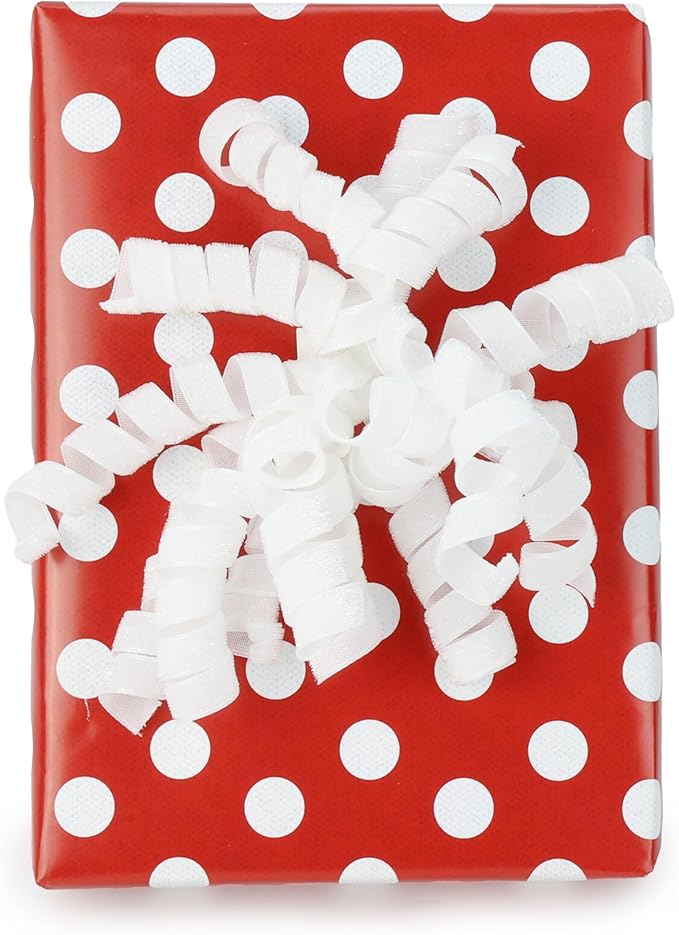6" Metallic Glitter White Self Adhesive Curly Ribbon Gift Wrap Bows - Image 3