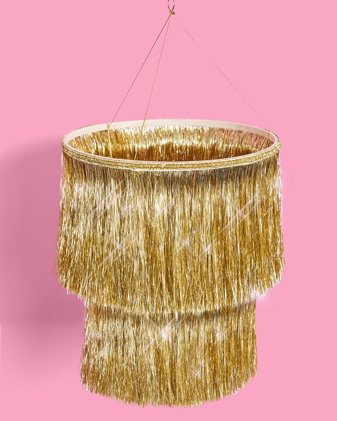 xo, Fetti Gold Fringe Tinsel Chandelier | 16" | Bachelorette Party Decorations - Image 6