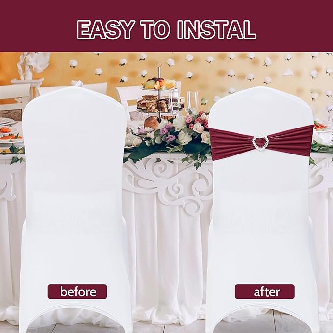 Howhic Pack of 120 Spandex Chair Sashes Bows Stretch Chair Cover Band - Image 3