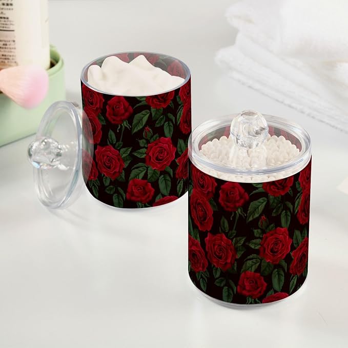 Gredecor Qtip Holder Dispenser 2 Pack Red Rose Flowers Leaves Bathroom - Image 5