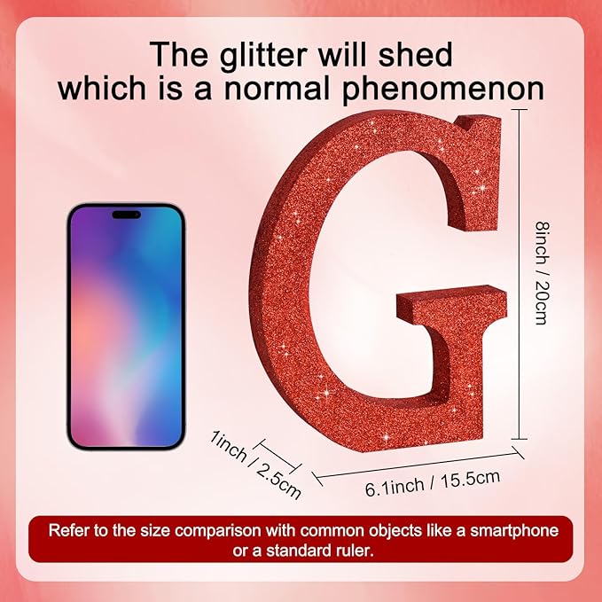 TONIFUL 8 Inch Red Glitter Letter G Table Centerpiece A-Z Red Birthday Party - Image 2