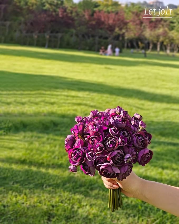 Letjolt Ranunculus Artificial Flower 18 Pcs Purple Silk Ranunculus Wedding - Image 6