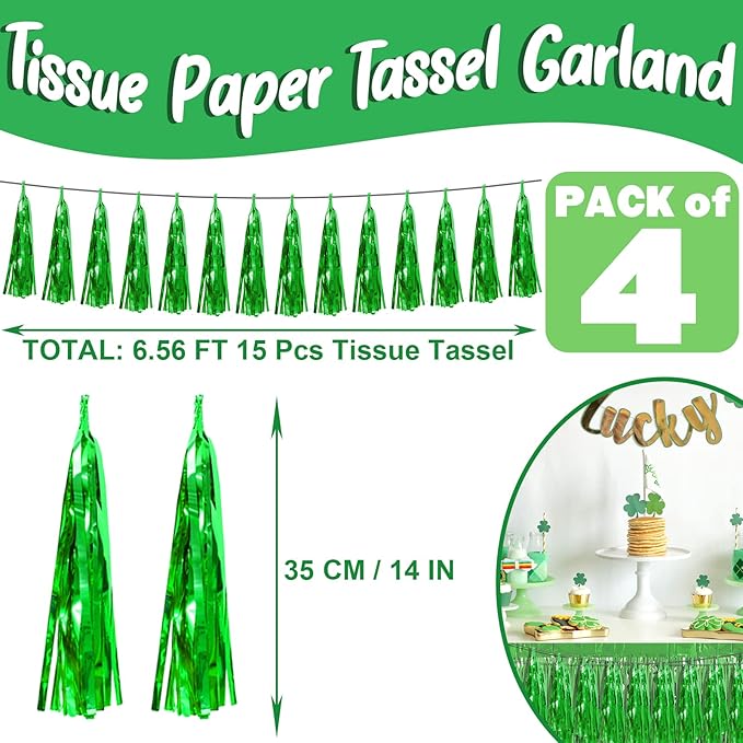4P Green Foil Fringe Metallic Streamers Banner Tassel Garland - Image 2