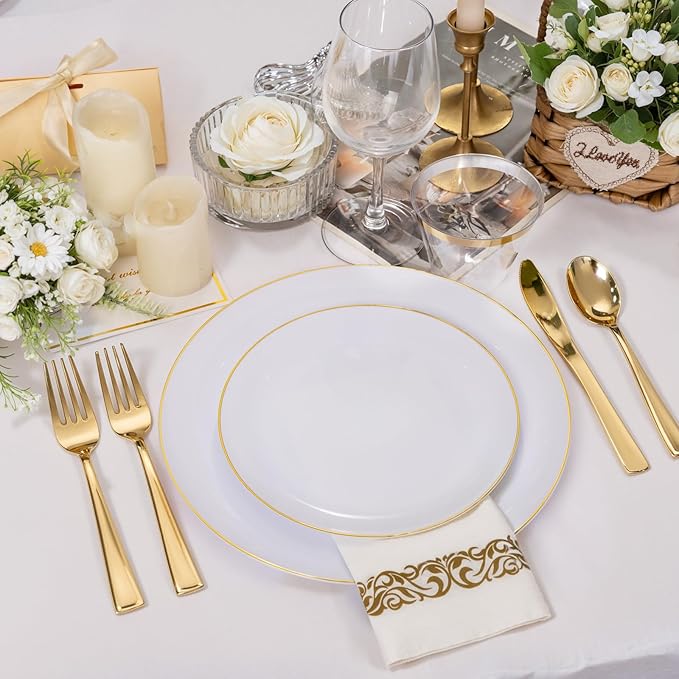 NOCCUR 350PCS Gold Disposable Dinnerware Set - Image 8