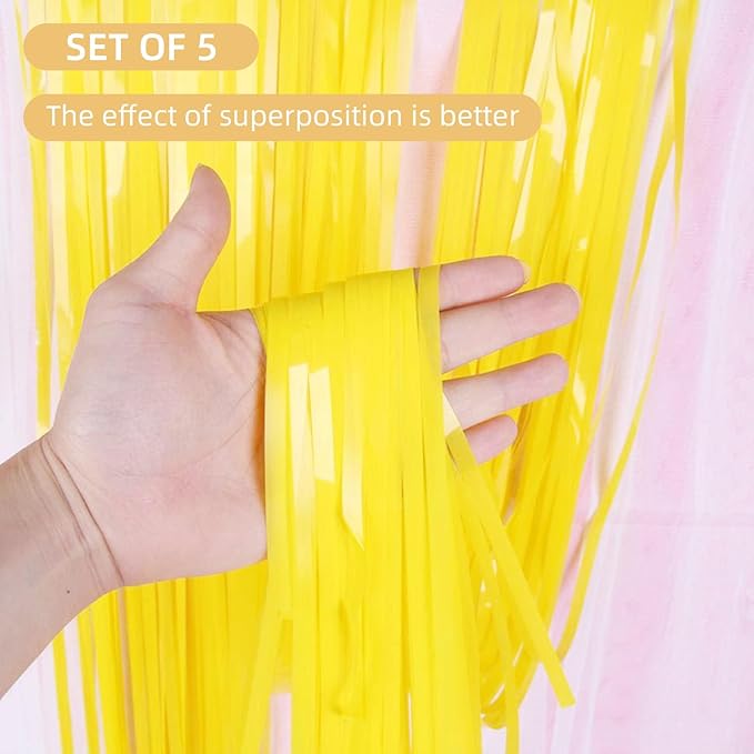 5 Pack Yellow Foil Curtain Backdrop 3.2ft x 8.2ft Tinsel Foil Fringe Curtains - Image 2