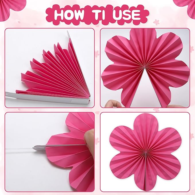 BestoFun 12 PCS Paper Flowers Fans Pink and Orange Party Decorations Paper - Image 3