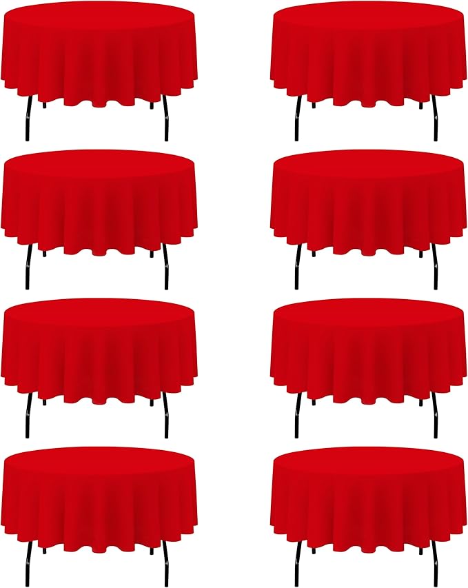 BRILLMAX 8 Pack Red Round Tablecloths 90 Inch by BRILLMAX