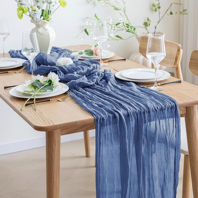 Asee'm 2pcs Cheesecloth Table Runner 120 Inches Long Blue Boho Gauze Cheese - Image 6