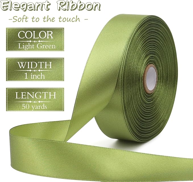 Light Green Solid Satin Ribbon 1 Inch 50 Yards Solid Polyester Fabric Ribbon - Image 2