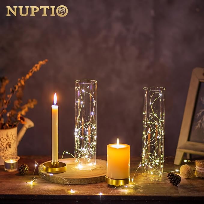 NUPTIO Gold Taper Candle Holders: 2 Pcs Hurricane Metal Candlestick Holder Stand - Image 2