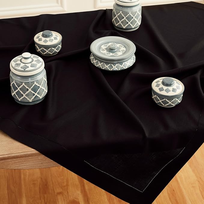Solino Home Black Linen Tablecloth 52 x 52 Inch - Image 2