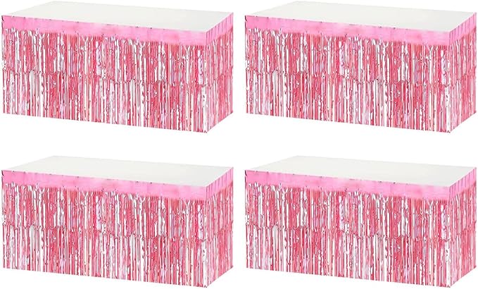 4 Pack Metallic Foil Fringe Tinsel Table Skirts, 29x108 Inch Party Disposable by Aimto
