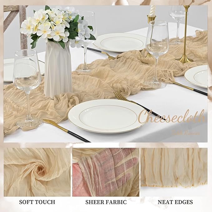 Sand 12 Pack 10FT Cheesecloth Table Runner 20 x 120 Inch Long Rustic Gauze - Image 3