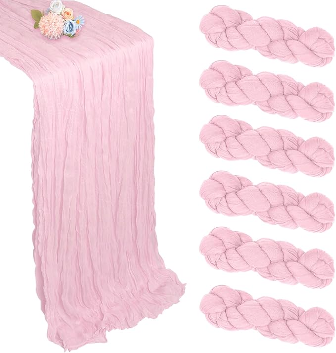 6 Pack Pink Table Runner 10ft Boho Gauze Fabric Cheesecloth Table Runner 35 x by Pepmily