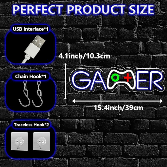 Gamer Neon Sign, Gamepad Shaped Dimmable LED Light Signs - Image 4