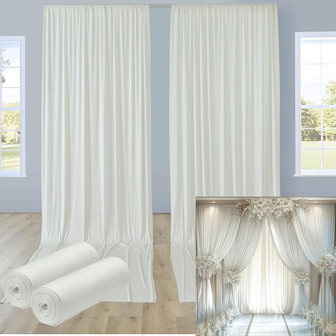 10ftx12ft Wrinkle Free Ivory Backdrop Curtain, 2 Panels 12FT Height Ivory - Image 7