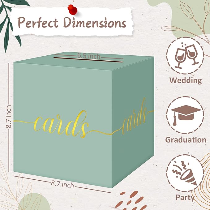 QIKSION Sage Green Wedding Card Box, Wedding Reception, Baby Shower, Graduation - Image 4