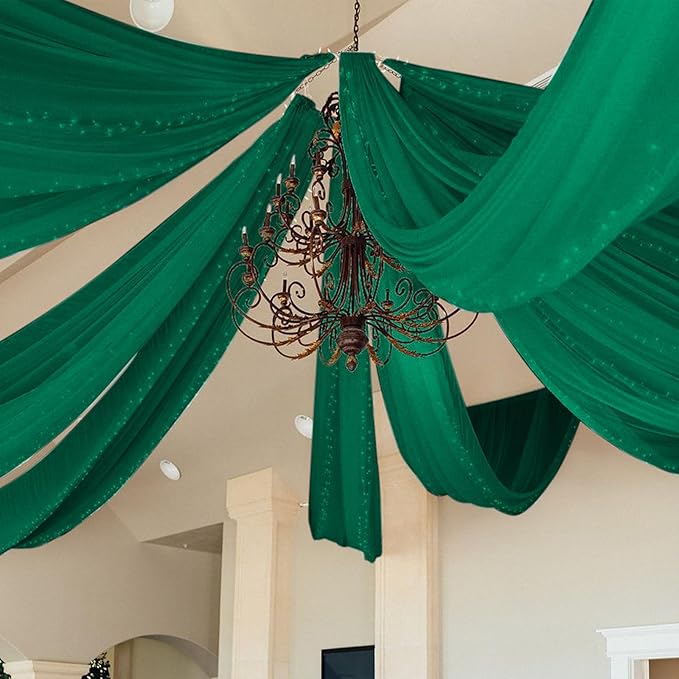 6 Panels Emerald Green Wedding Ceiling Drapes 5ftx30ft Ceiling Drapes Chiffon - Image 7