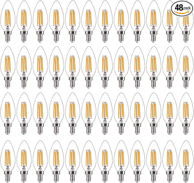 FLSNT 48 Pack LED Candelabra Bulbs 60W Equivalent, B11 Dimmable LED Chandelier by FLSNT