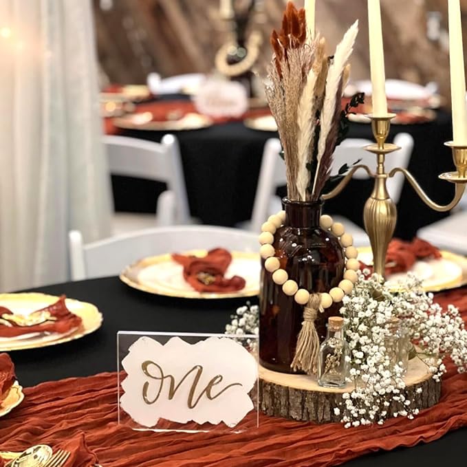 Fall Table Runner Terracotta Cheesecloth Table Runner 35x120in Burnt Orange - Image 8