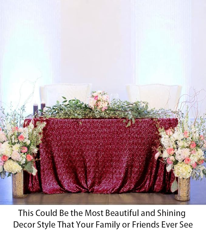 ShinyBeauty Sequin Tablecloth Burgundy 72x72-Inch Square Tablecloth Sequin - Image 4