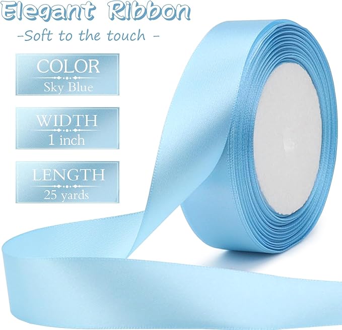 Sky blue Solid Satin Ribbon 1 Inch 25 Yards Solid Polyester Fabric Ribbon - Image 2