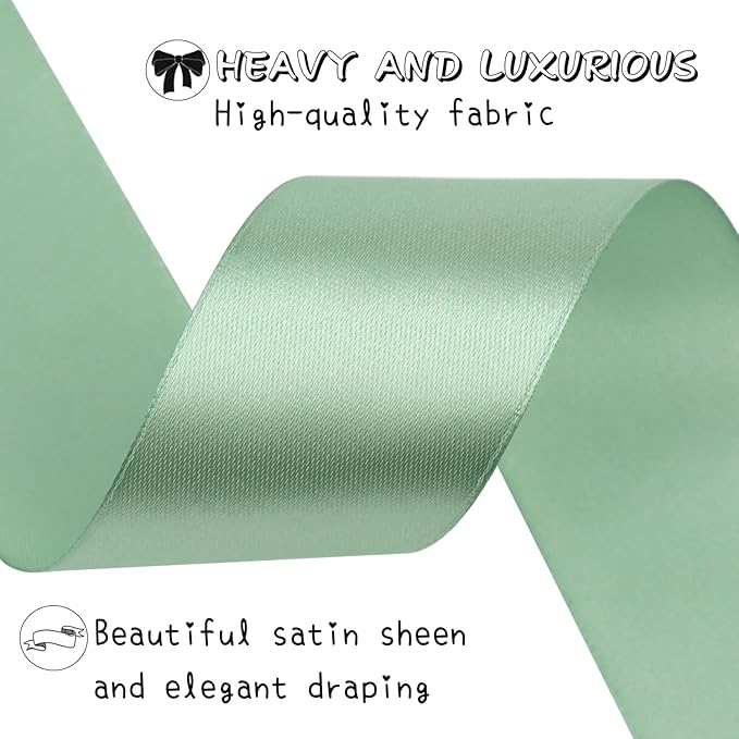 Sage Green Solid Satin Ribbon 1-1/2 Inch 50 Yards Solid Polyester Fabric Ribbon - Image 3