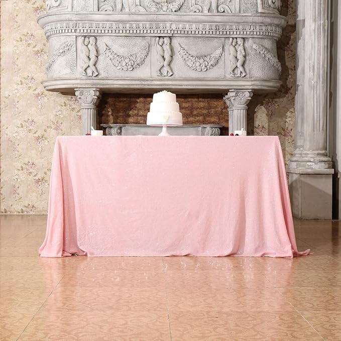 SquarePie Sequin Tablecloth 60 x 102 Inch Pink Sparkly Table Linen - Image 7