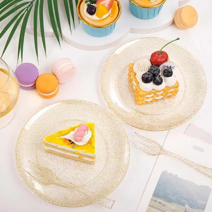 Festiva 200Pcs Gold Glitter Dessert Plates 6.3" - Image 5