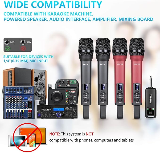 4 Rechargeable Wireless Microphones, Pro Handheld Cordless Mics System - Image 2