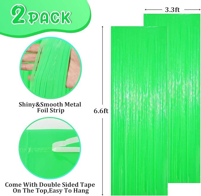 2 Pack Pastel Green Foil Fringe Backdrop Curtains, Tinsel Streamers Party - Image 3