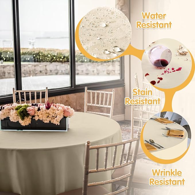 BRILLMAX 6 Pack Beige Round Tablecloths 90 Inch - Image 3