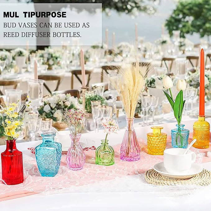 Color Bud Vases in Bulk -Glass Colorful Bud Vase Set Small Flower Glass - Image 5
