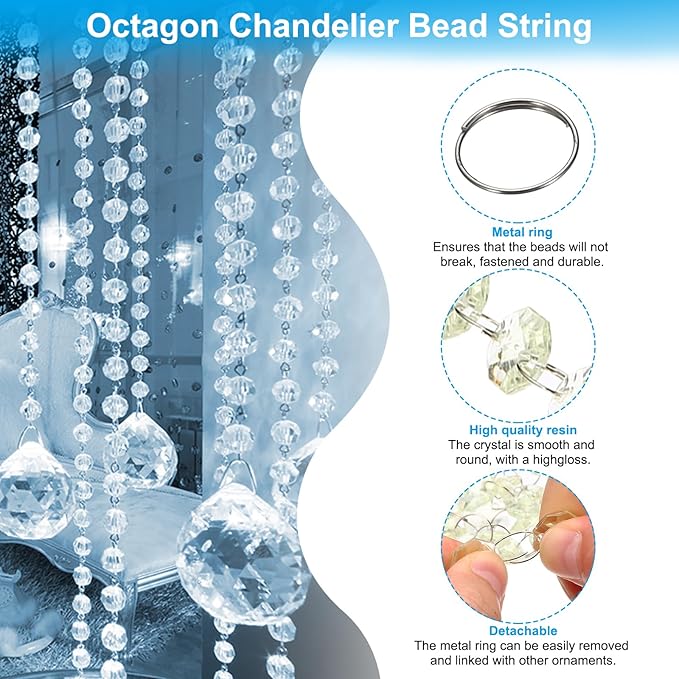 PATIKIL 14 mm Crystal Garland Strands, 98.4 Ft Acrylic Octagon Chandelier Bead - Image 3