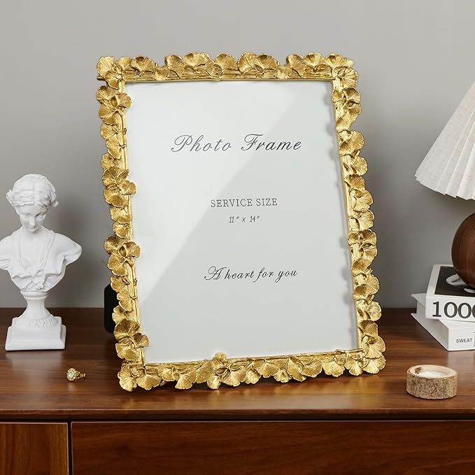 Cuspin 11x14 Picture Frame Vintage Gold Frames, Ornate Leaf Textured - Image 2