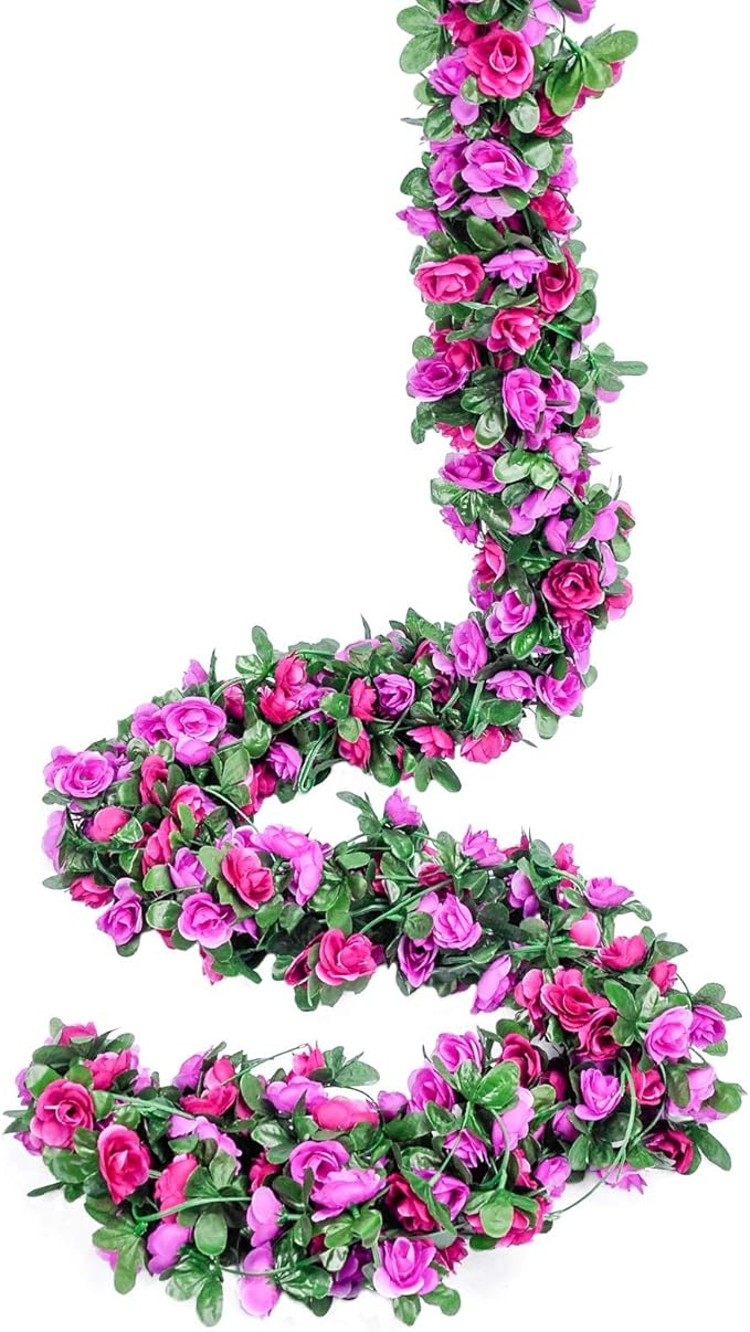 Miracliy 9Pcs 74FT Purple Flower Garland Artificial Rose Arch Vines Fake Spring - Image 2