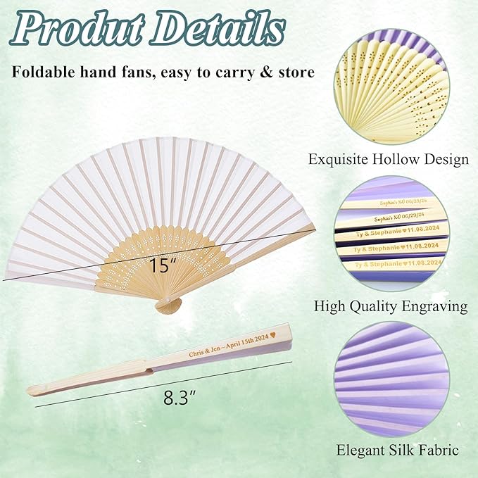 60 Pcs Personalized Purple Wedding Fans - Image 5