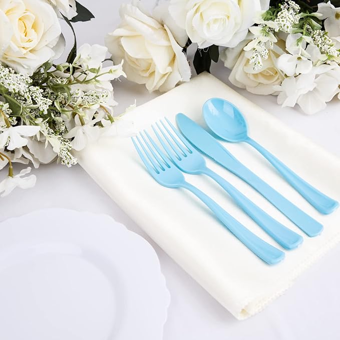 WDF 160 Piece Blue Plastic Silverware - Image 6