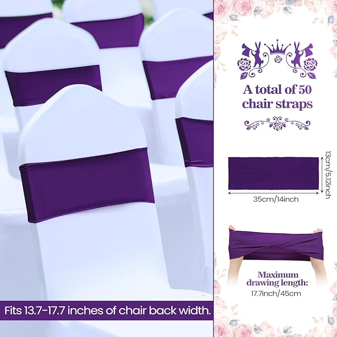 Kinlop 50 Pcs Spandex Chair Sashes Bows Chair Bands Slider Sashes - Image 2