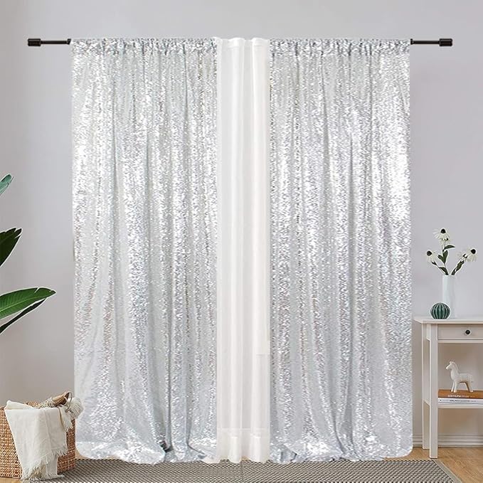 Eternal Beauty Sequin Backdrop Curtains, 2x8 Ft-2 Panels Silver Back Drop by EternalBeauty