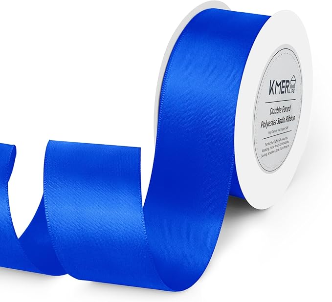 Double Faced Royal Blue Satin Ribbon, 1-1/2" x 25 Yards Ribbons, Wedding Decor by KMERLIFE