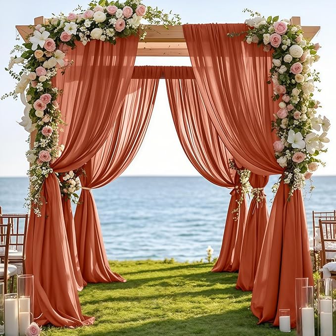 Fall Terracotta 2 Panels Wedding Arch Draping Fabric 29" x 20Ft Sheer Drapes - Image 2