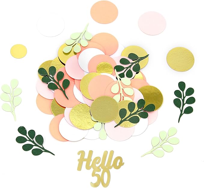 300PC 50TH Birthday Confetti for Table Pink and Sage Green Happy 50TH Birthday - Image 7
