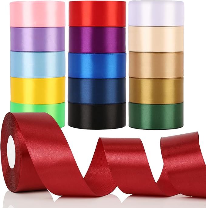 NESCCI 16 Colors 400 Yards Ribbon, 1-1/2 Inch Satin Ribbon, Single Face Satin by NESCCI