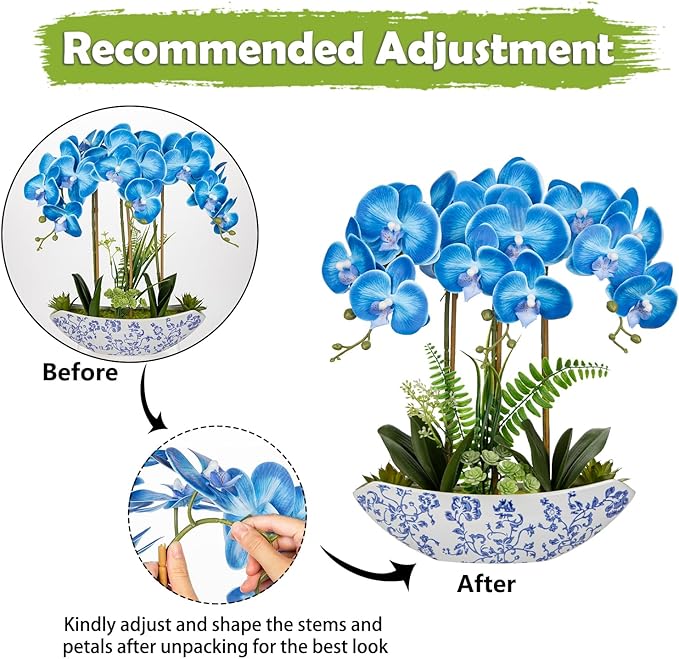 Briful Blue Orchid Artificial Flowers 18in Fake Orchid Silk Flowers - Image 3