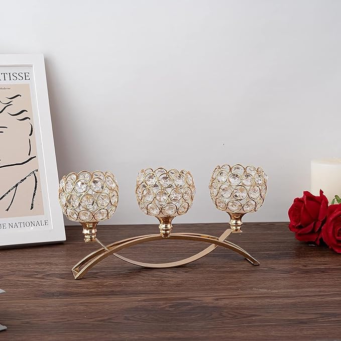 4Set Gold Crystal Candle Holders Decorative Candelabra - Image 4