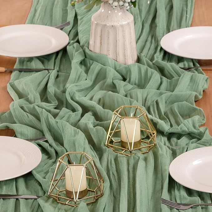 MLMW Sage Green Table Runner Cheesecloth Boho Gauze Rustic Cheese Cloth Table - Image 5