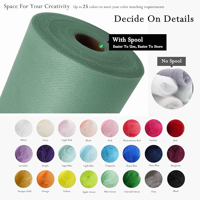 Sage Green Tulle Fabric Rolls 54 Inch by 40 Yards Tulle Bolt Spool - Image 3