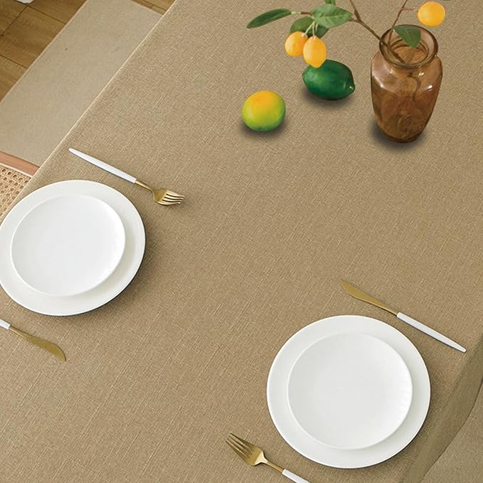 NLMUVW Square Tan Linen Tablecloth, Farmhouse Table Cloth Textured Water - Image 2